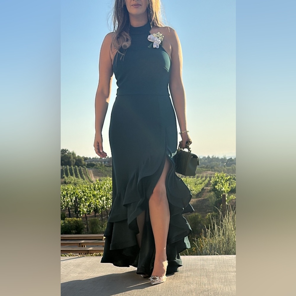 Bloomingdale's Dark Green Maxi Dress with Ruffle Detail